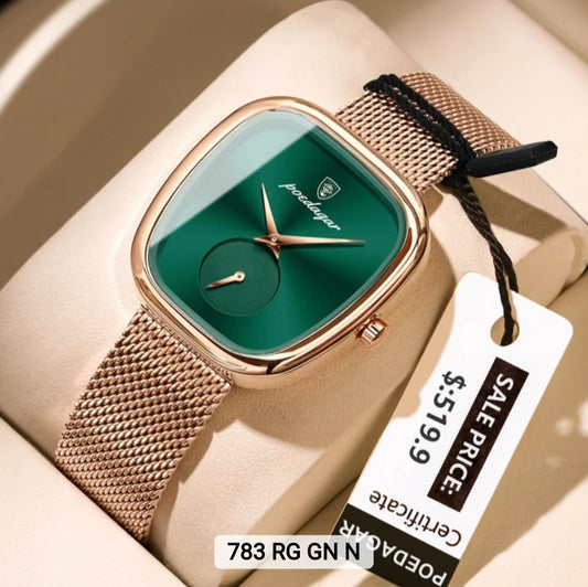 Poedagar Luxury Ladies Accessories Watch Waterproof Stainless Steel Mesh Bracelet Quartz Watches for Women 783 GN GD N