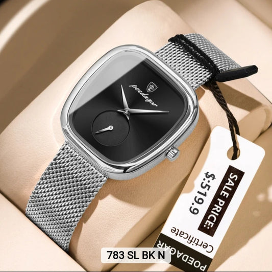 Poedagar Luxury Ladies Accessories Watch Waterproof Stainless Steel Mesh Bracelet Quartz Watches for Women 783 BK SL N