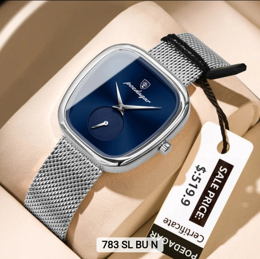 Poedagar Luxury Ladies Accessories Watch Waterproof Stainless Steel Mesh Bracelet Quartz Watches for Women 783 BU SL N