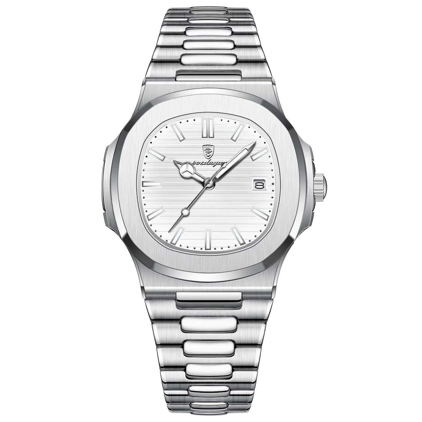 Poedagar luxury waterproof men watch _ Silver strap white dial