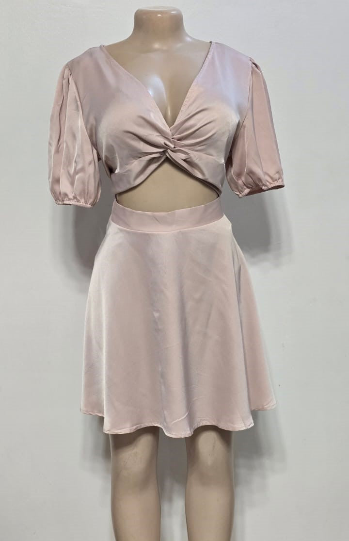 Quiz ladies pink satin cut-out skater dress _ UK Size 16