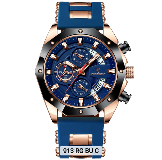 Poedagar New Silicone Strap Men Watches Waterproof Luminous Chronograph Quartz Watches for Men 913 RG BU C