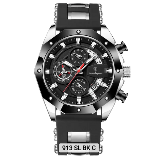 Poedagar New Silicone Strap Men Watches Waterproof Luminous Chronograph Quartz Watches for Men 913 SL BK C