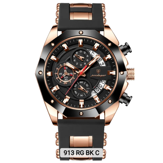 Poedagar New Silicone Strap Men Watches Waterproof Luminous Chronograph Quartz Watches for Men 913 RG BK C