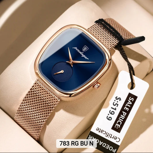 Poedagar Luxury Ladies Accessories Watch Waterproof Stainless Steel Mesh Bracelet Quartz Watches for Women 783 BU GD N